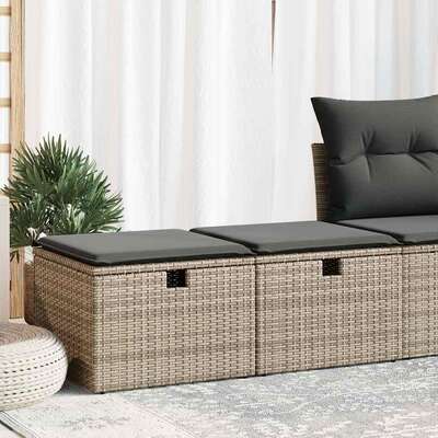 2 Piece Garden Sofa Set with Cushions Grey Poly Rattan Acacia - Outdoor Living
