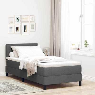 King Single Box Bed with Dark Grey and White Fabric Mattress