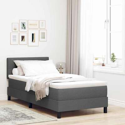 King Single Box Bed with Dark Grey and White Fabric Mattress