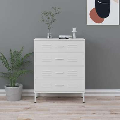 White Chest of Drawers Steel Cabinet Ball Bearing Runners Storage Unit