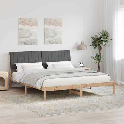 Modern Bed Frame with Headboard Brown Solid Pine Wood - High Quality