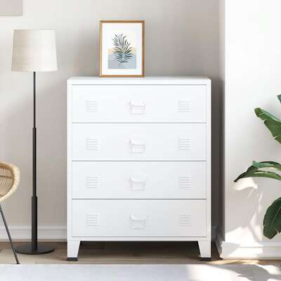 Industrial Drawer Cabinet White Metal