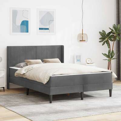 Small Double Dark Grey Bed Frame with Medium Firm Mattress Plywood Velvet