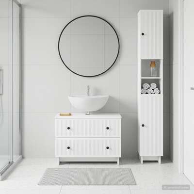 Bathroom Cabinet Set White Engineered Wood 30x31x190cm