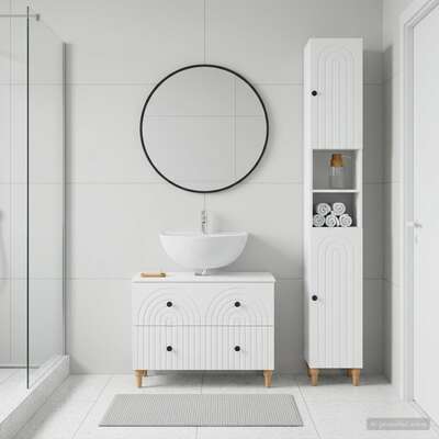 Bathroom Cabinet Set White Engineered Wood 30x31x190cm