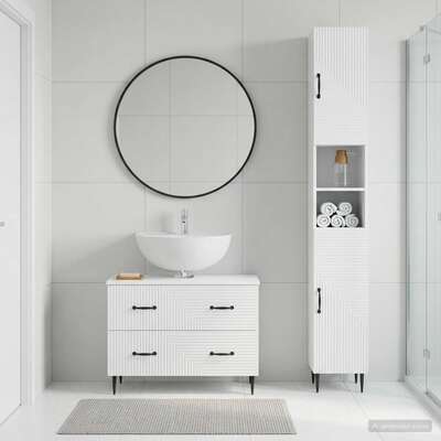 Bathroom Cabinet Set White Engineered Wood 30x31x190cm