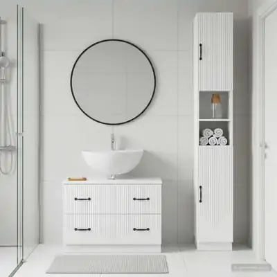 Bathroom Cabinet Set White Engineered Wood 30x31x190cm