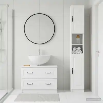 Bathroom Cabinet Set White Engineered Wood 30x31x190cm