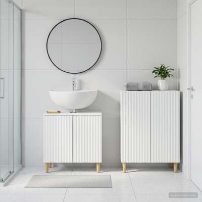Bathroom Cabinet Set White Engineered Wood 59.5x31.5x59cm