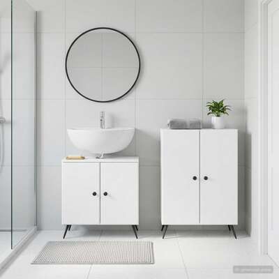Bathroom Cabinet Set White Wood 59.5x31.5x59cm