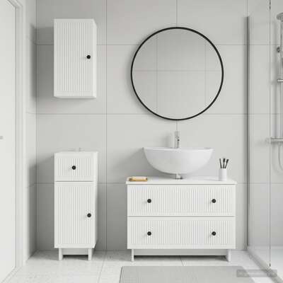 Bathroom Cabinet Set White Wood 30x31x80cm