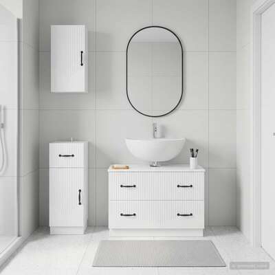 Bathroom Cabinet Set White Wood 30x31x80cm