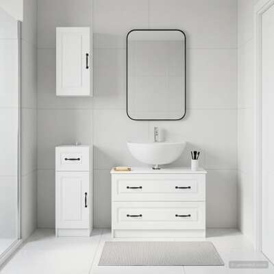 Bathroom Cabinet Set White Engineered Wood 30x31x80cm