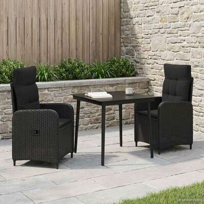 3-Piece PE Rattan Outdoor Sofa Set Black | EXTG