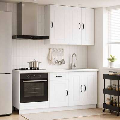 White Kitchen Cabinet Set 5 Piece Engineered Wood | EXTG