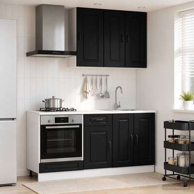 Black Kitchen Cabinet Set 5-Piece Engineered Wood | EXTG