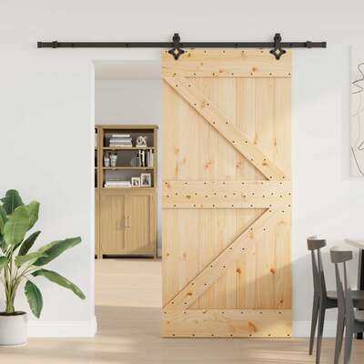 Sliding Door Pine Steel 80x210cm Natural Black | EXTG