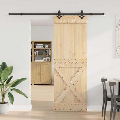 Sliding Door Pine Wood 80x210cm Natural Black | EXTG