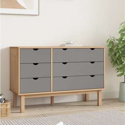 Stylish OTTA Drawer Cabinet in Brown and Grey: Durable Solid Wood Pine