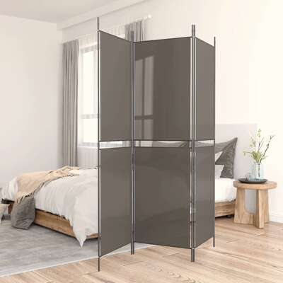 Modern Anthracite Fabric 3-Panel Room Divider for Stylish Space Separation