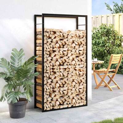 Steel Firewood Rack Matt Black 80x154cm | EXTG