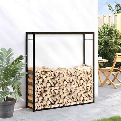 Steel Firewood Rack Matt Black 110cm | EXTG
