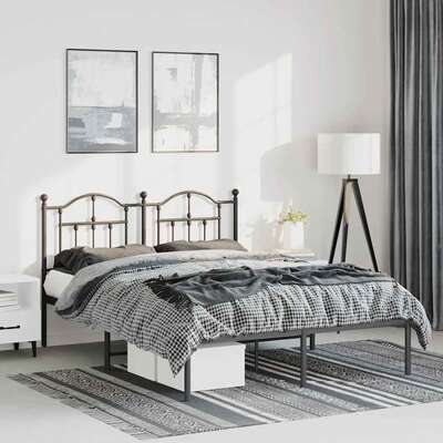 Metal Bed Frame with Headboard Black Queen