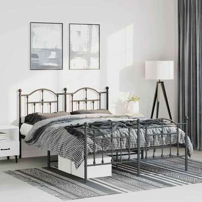 Metal Bed Frame with Headboard and Footboard Black Queen