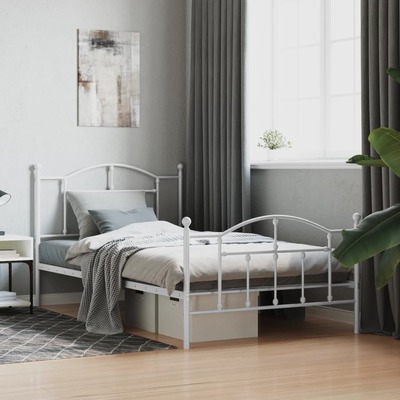 Metal Bed Frame with Headboard and Footboard - White King Single