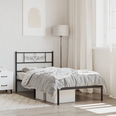 Sleek Sanctuary: Black Metal Bed Frame with Headboard King Single