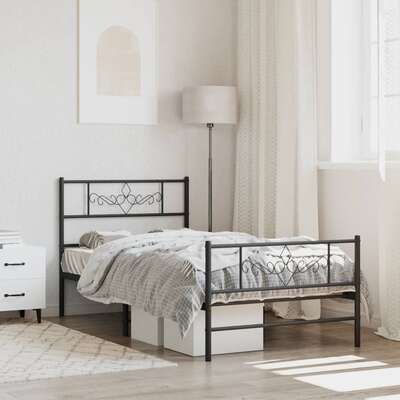 Black Metal Bed Frame with Headboard and Footboard King Single
