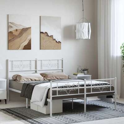 Metal Bed Frame with Headboard and Footboard - Black Queen Size