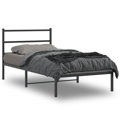 Metal Bed Frame with Headboard- Black King Single