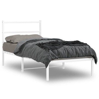 Metal Bed Frame with Headboard-White Single