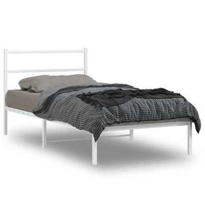Metal Bed Frame with Headboard White-King Single