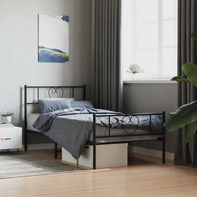 Modern Slumber: Black Metal Bed Frame with Headboard and Footboard King Single