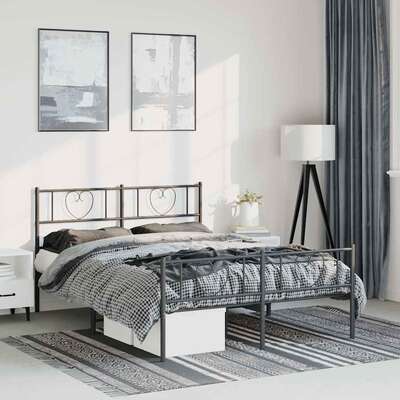 Metal Bed Frame with Headboard and Footboard-Black Queen