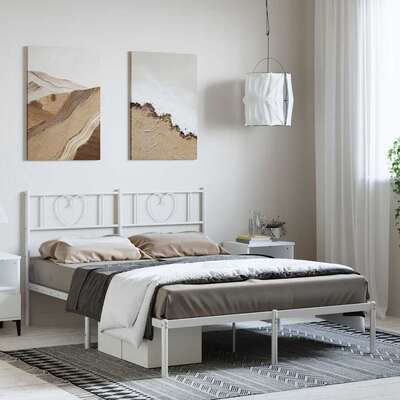 Metal Bed Frame with Headboard - White Queen Size