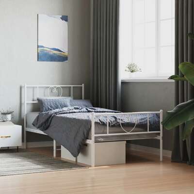 Tranquility White Metal Bed Frame with Headboard King Single