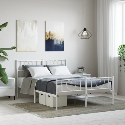 Metal Bed Frame with Headboard and Footboard-White Queen 