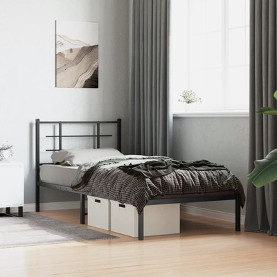 Metal Bed Frame with Headboard Black Single