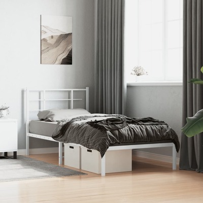 Metal Bed Frame with Headboard - White Single Size