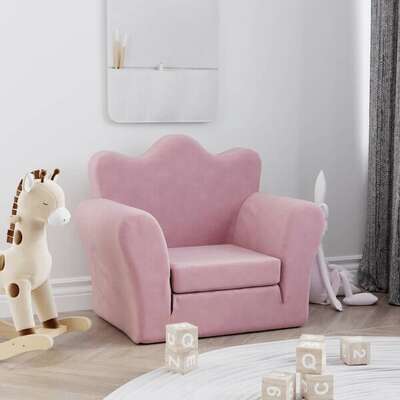 Kids Sofa Bed Pink Plush Toddler Chair | EXTG