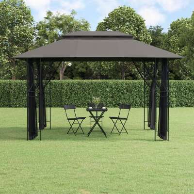 Shadow Retreat: Anthracite Steel Gazebo with Sidewalls