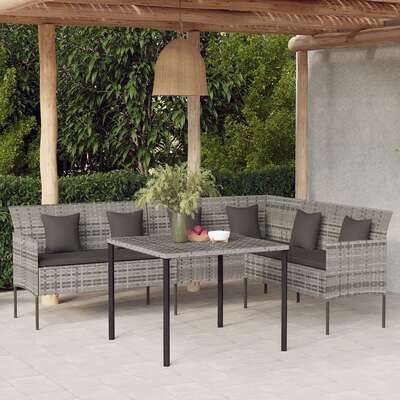 Elegance in Grey: L-Shaped Poly Rattan Garden Sofa Set with Cushions