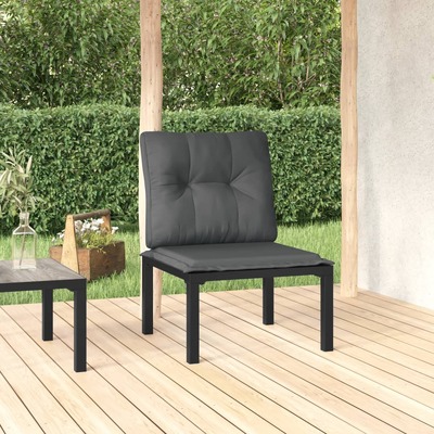 ElevateOutdoors: Contemporary Garden Chair with Cushions in Black and Grey Poly Rattan