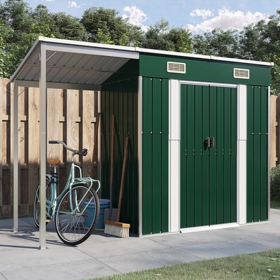 Garden Shed with Extended Roof Green Steel
