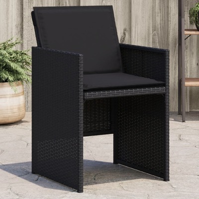 Garden Chairs with Cushions 4 pcs- Black Poly Rattan