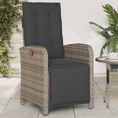 Reclining Garden Chair with Footrest-Grey Poly Rattan