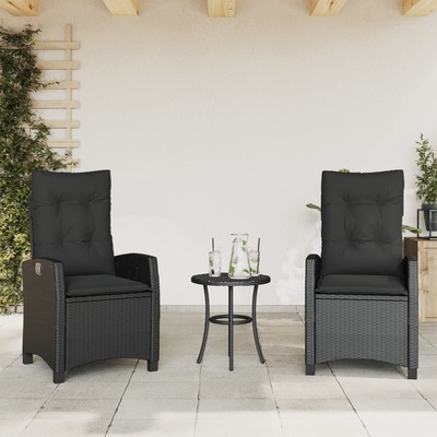 Reclining Garden Chairs 2 pcs with Cushions Black Poly Rattan